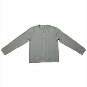 Vintage Hillard & Hanson Gray Beaded Cardigan Sweater M Minimalist Office Modest